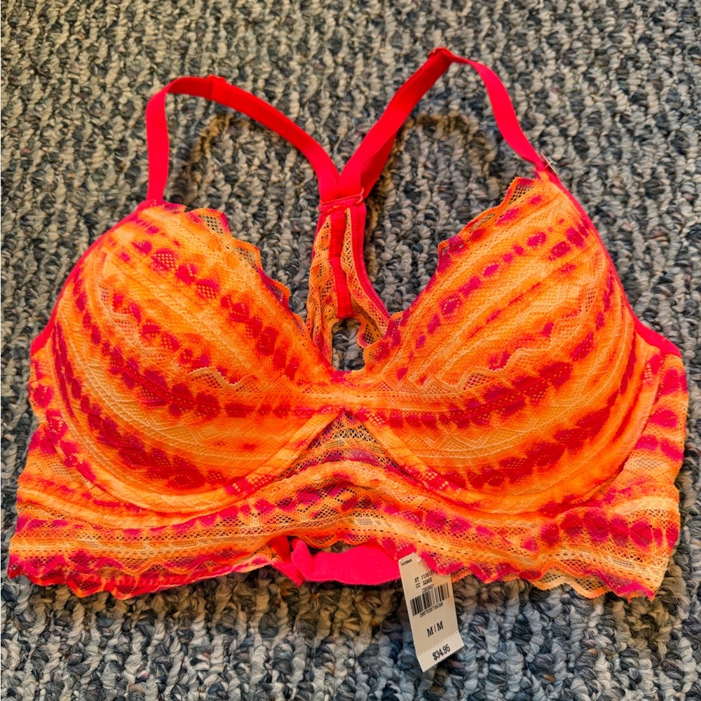 PINK Victoria's Secret Orange and Pink Lace Bralette